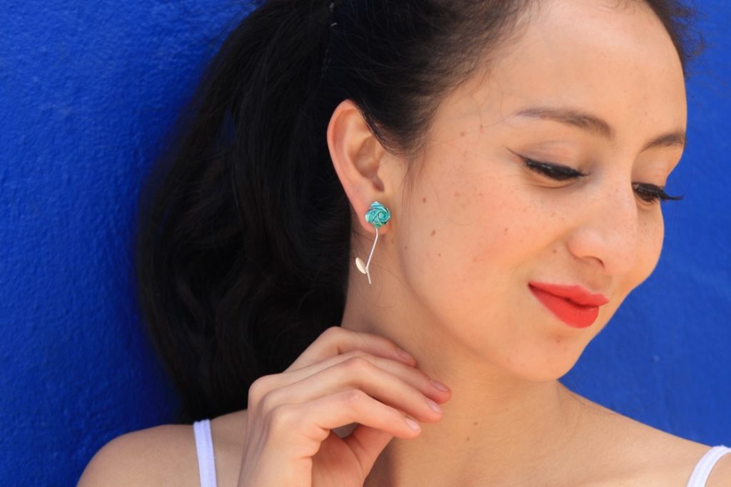 Rose with silver leaf Origami Studs