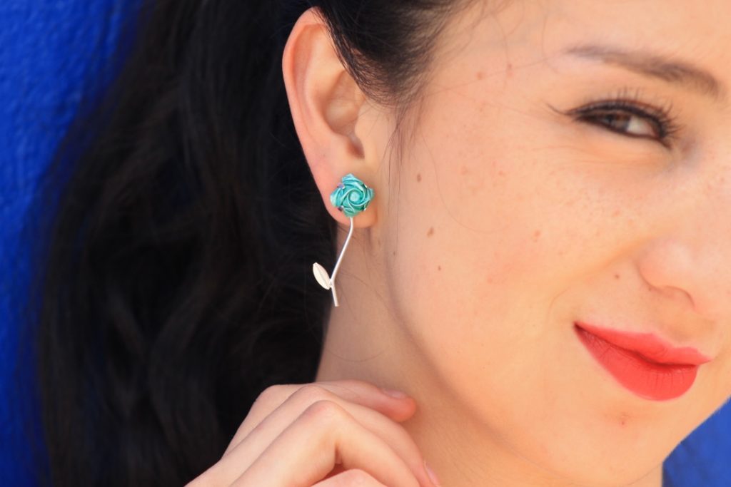 Rose with silver leaf Origami Studs